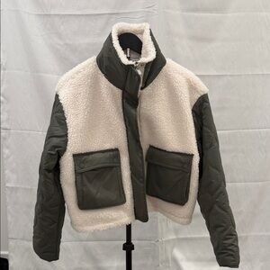 Athleta White and Green Puffer Jacket
